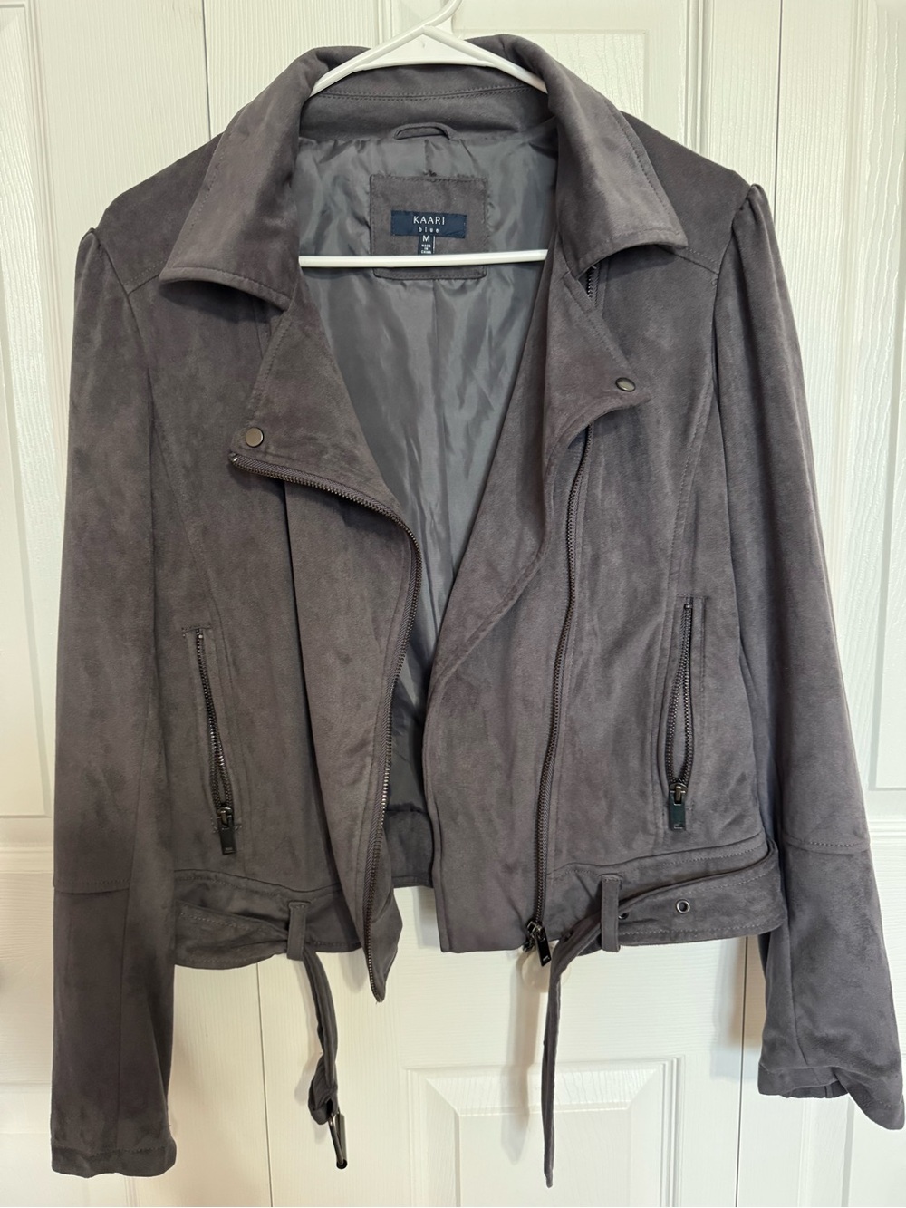Kaari Blue Gray Suede Moto-Style Jacket